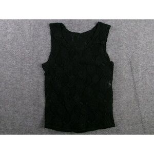 Vintage Nan Flower Tank Top Women Medium Black Lace Overlay Floral Romantic USA